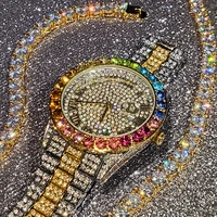 hiphop missfox luxury sapphire crystal men quartz watches rainbow diamond bezel 3bar waterproof date window iced out male watch