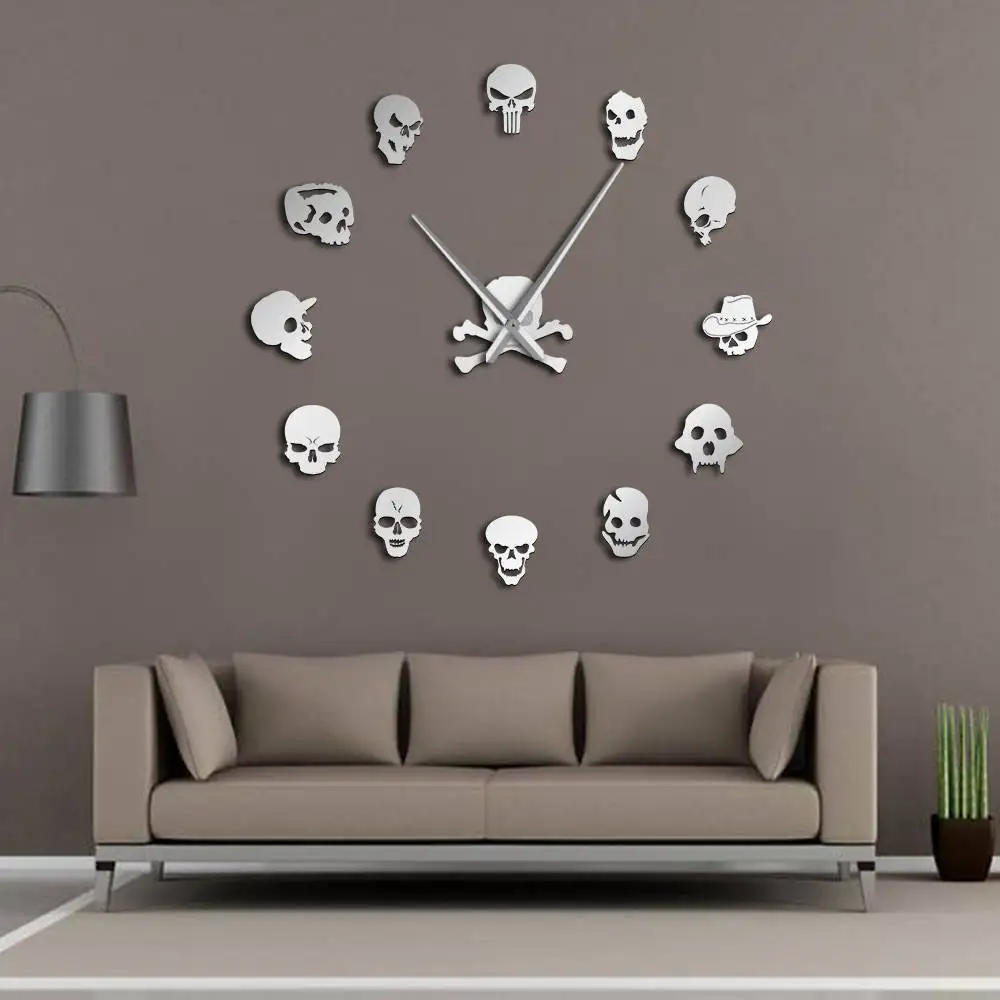 

Different Skull Heads DIY Horror Wall Art Giant Wall Clock Big Needle Frameless Zombie Heads Large Wall Watch Halloween Decor