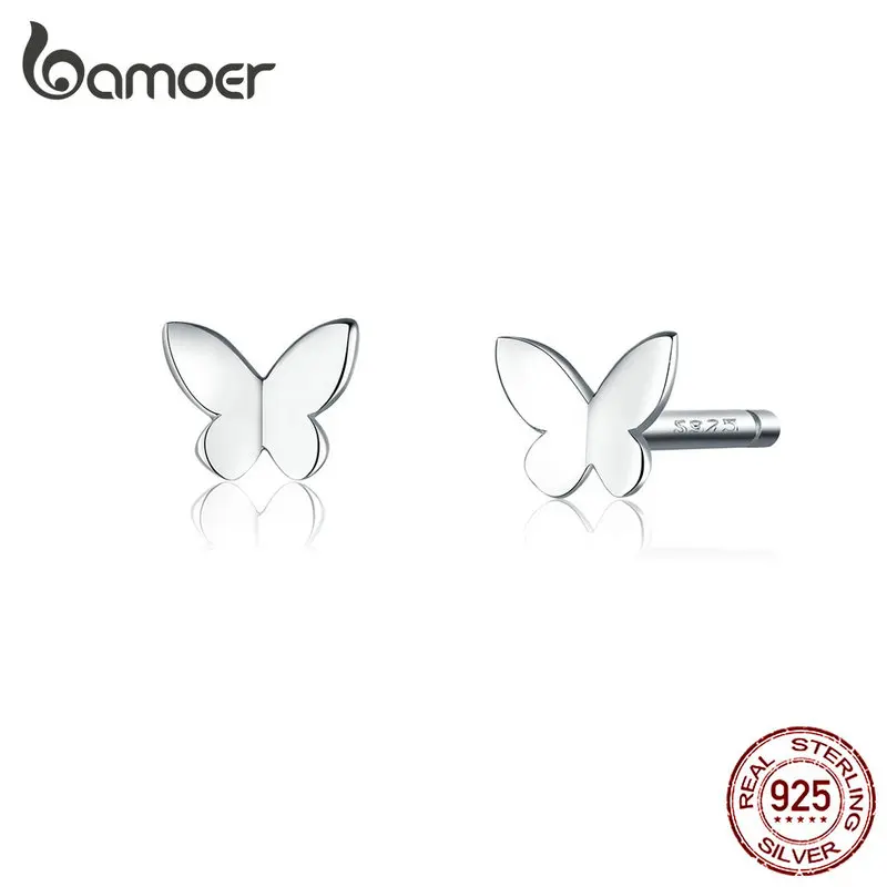 Женские серьги гвоздики bamoer маленькие простые бабочки из настоящего серебра 925