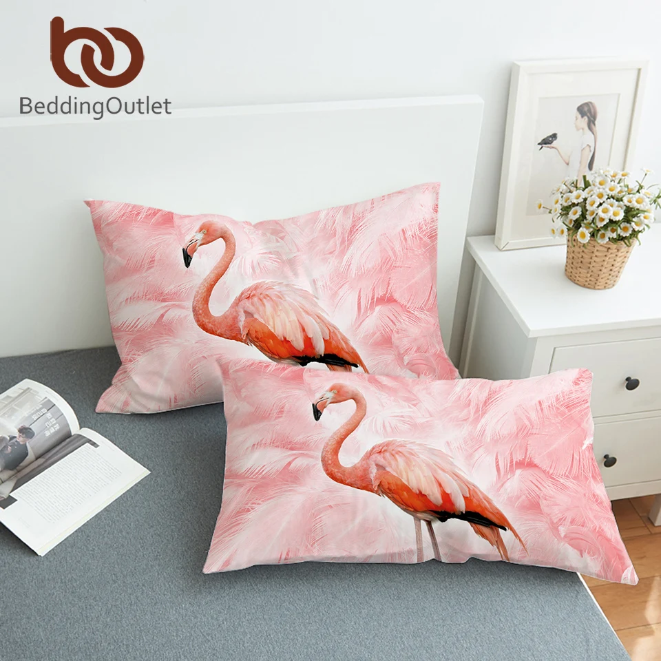 BeddingOutlet чехол для подушки с розовым фламинго простой очаровательный из белого