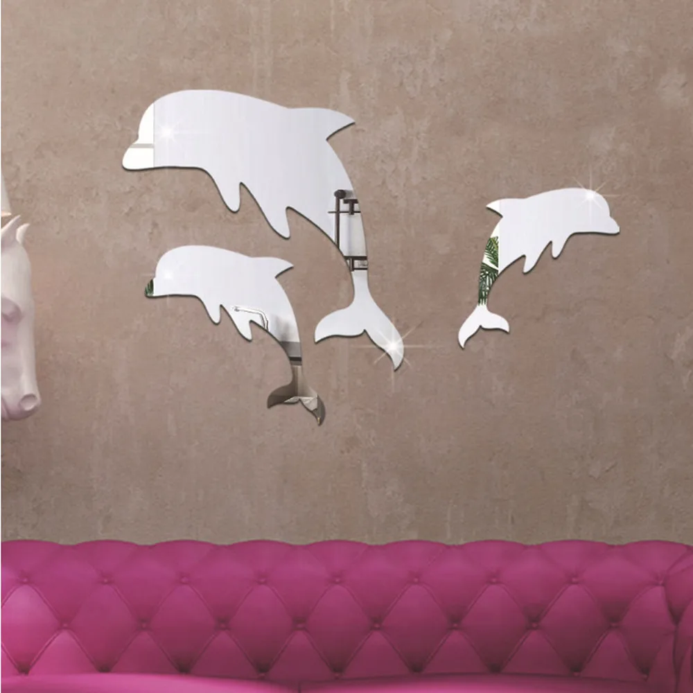 

1 Set Wall Mirror Sticker Acrylic 3D Cute Dolphin Combination Mirror Effect Wall Sticker Decal Home Decor Bathroom Stickers