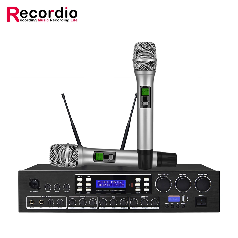 구매 Popu-9041 무선 시스템 세트 전문 마이크 400W 전력 증폭기 오디오 스피커, 가족 파티 무대 회의용