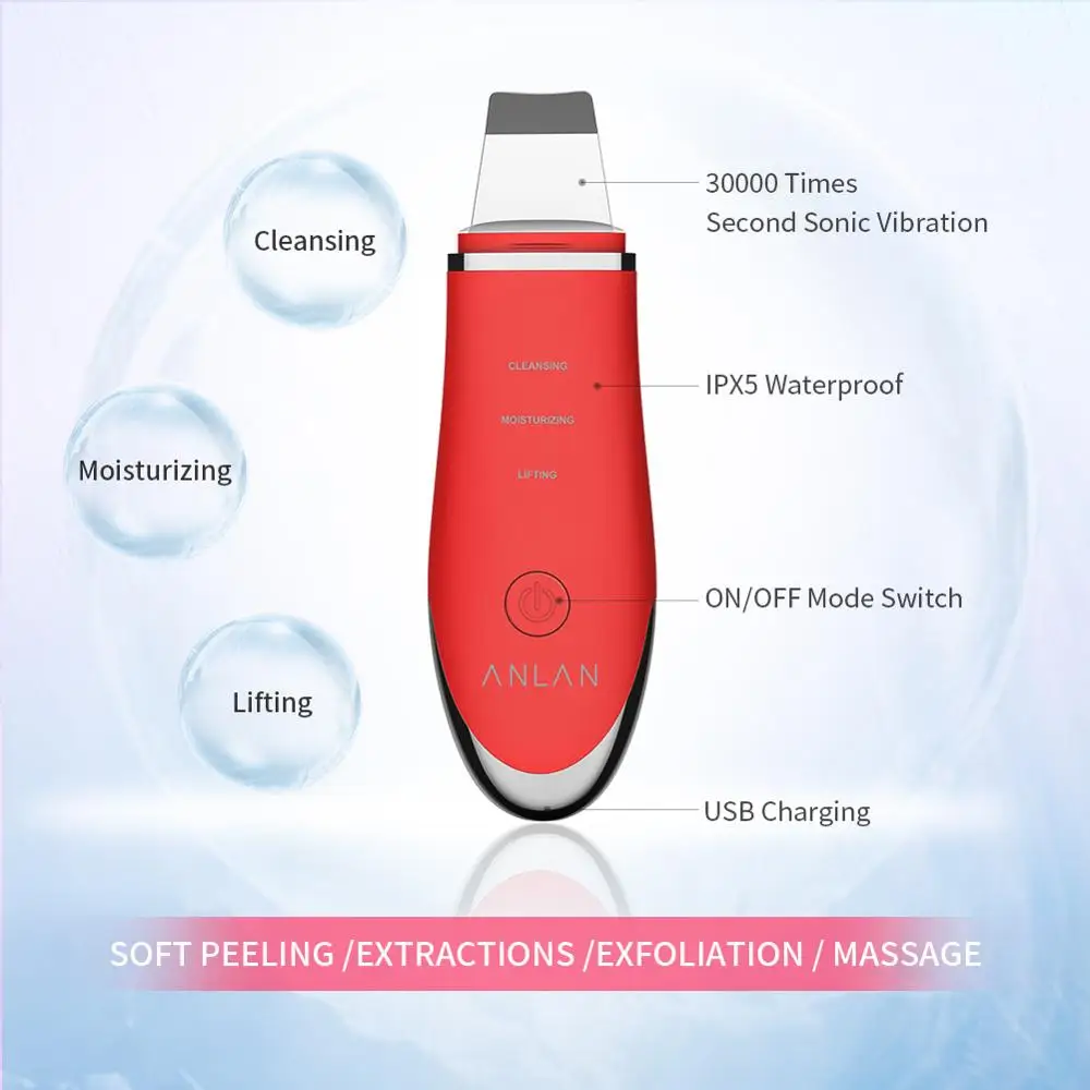 

ANLAN Ultrasonic Skin Scrubber Facial Vibration Clean Machine Peeling Blackhead Exfoliating Pore Wrinkles Face Skin Clean Tools