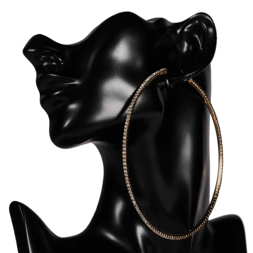 Классические трендовые Потрясающие стеклянные стразы серьги-кольца с драгоценными камнями для женщин ювелирные изделия Модные массивные серьги аксессуары Лидер продаж - Окраска металла: thin 10cm gold