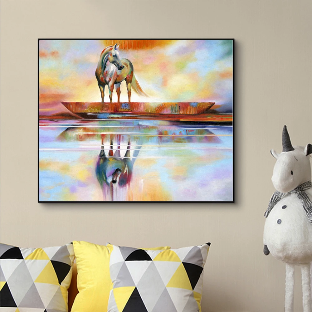 

HDARTISAN Wall Art Painting Canvas Picture Animal Print Horse Reflection Picture For Living Room Home Decor No Frame