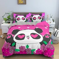 cartoon printing cute panda children boykids bedding set duvet cover with 12pcs pillowcase bed cover linens bedclothes
