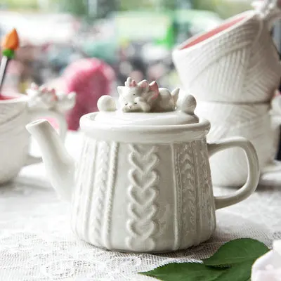 08 Teapot Креативная керамическая кружка фарфоровый чайник с фильтр для чашки чая милый 3d рельефная текстура шерсти кошка Мэри стильная кружка кофейная чашка и чайник - Цвет: 08 Teapot