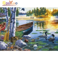 sdoyuno painting by numbers diy painting scenery on canvas lake decoration art picture gift for children home decor gift