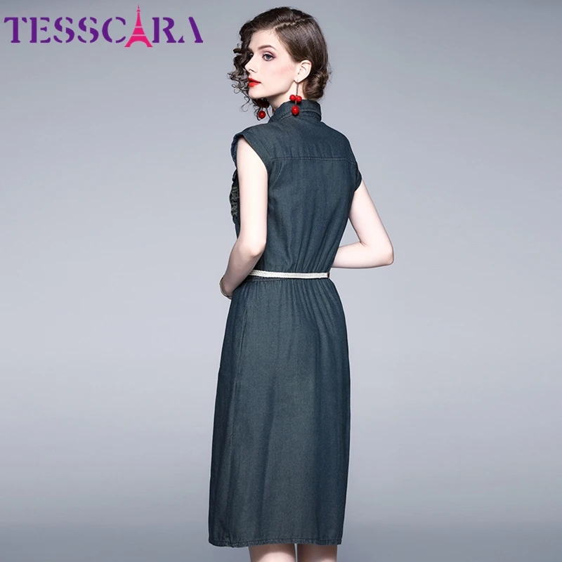 Женское джинсовое платье TESSCARA элегантное винтавечерние ное вечернее без рукавов