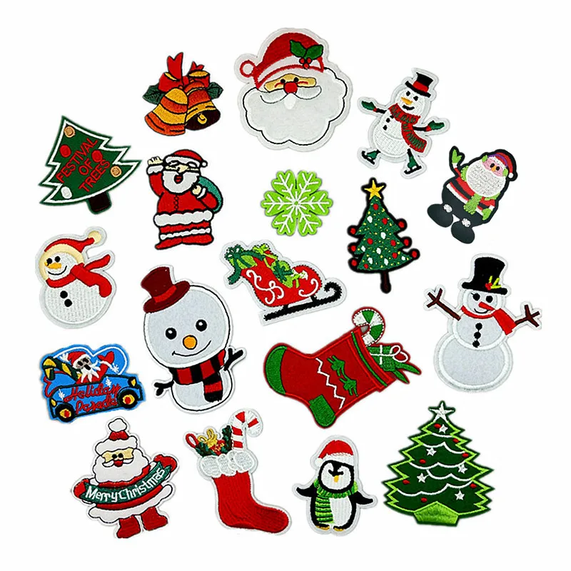 

Hot Sale Cartoon Christmas Tree Embroidered Cloth Sticker Snowman Snowman Socks Combination Decoration Patch Sticker