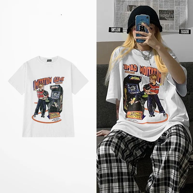 

Fashion Overysize High Street T Shirt Men Men Funny Print T Shirts Men 100% Cotton Retro Rock Punk Lovers Couple Short Tee