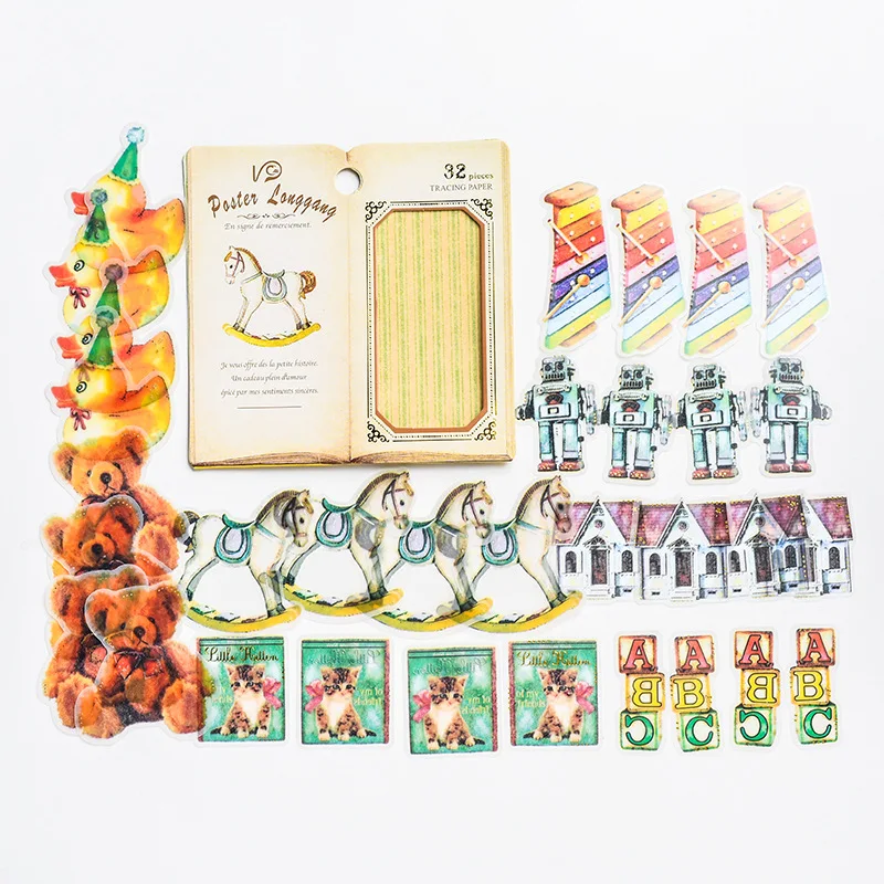 

32 pcs/Bag Baby Toys Bear Duck Horse Decorative Paper Sticker Adhesive Stick Label