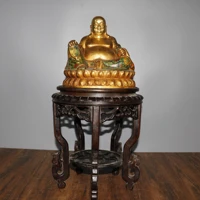 12tibet temple old bronze gilt cloisonne maitreya sitting buddha rosewood base set enshrine the buddha