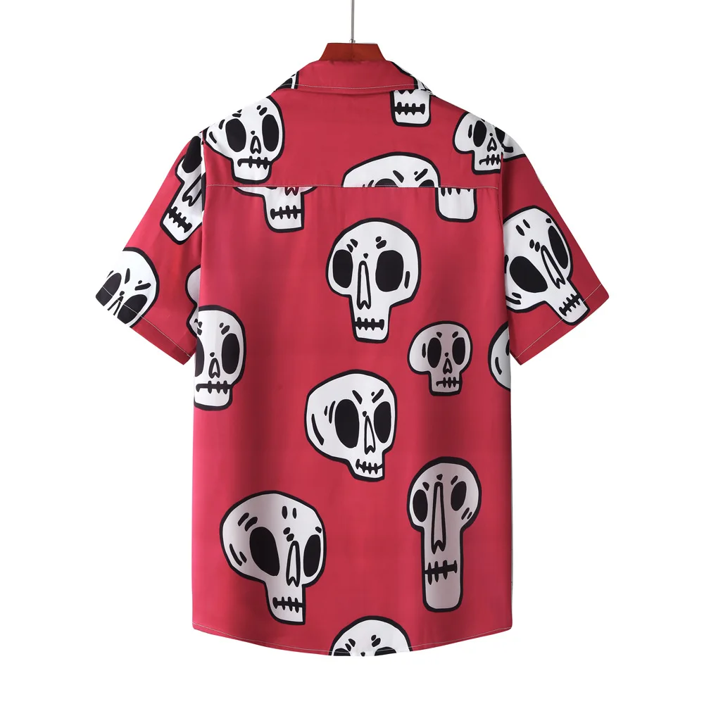 

New Fashion High Street Skull Pattern Blouses Summer Beach Short-sleeved Printed Punk Shirt Women Hawaii Shirts Unisex