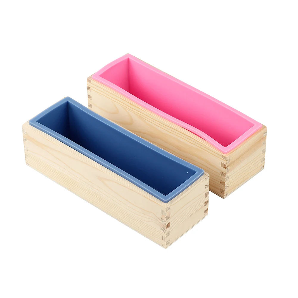 Molde Rectangular para jab&oacute;n, molde Flexible de silicona con caja de madera para proceso fr&iacute;o casero, 1200g-3
