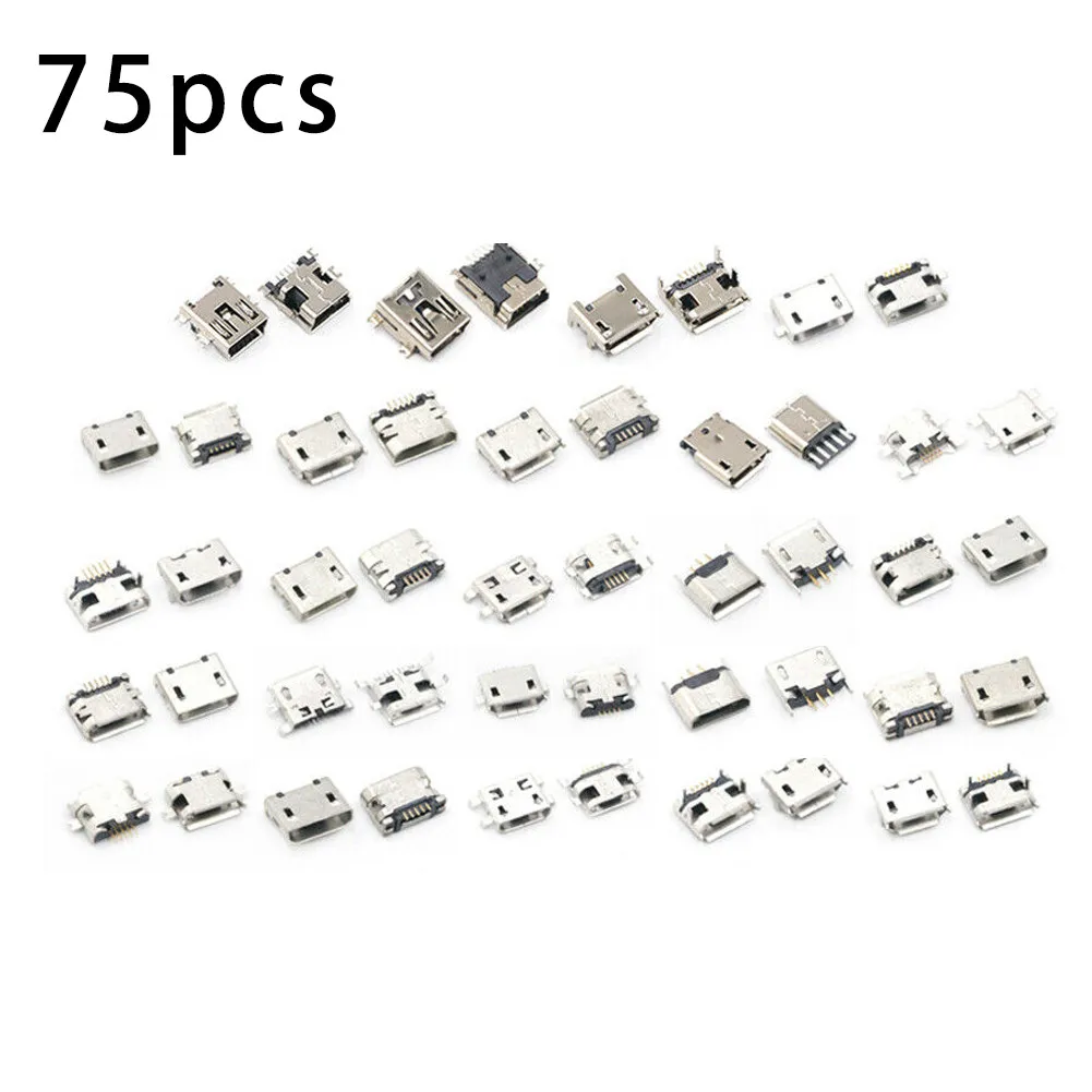 

75PCS Micro USB Connector Accessories Female Home Jack Set Parts Standard Wire Connectors Micro USB Connector