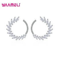 1 pair big earrings for women bridal 925sterling silver stud earrings leaf curved aaa zirconia rhinestone ear studs jewelry