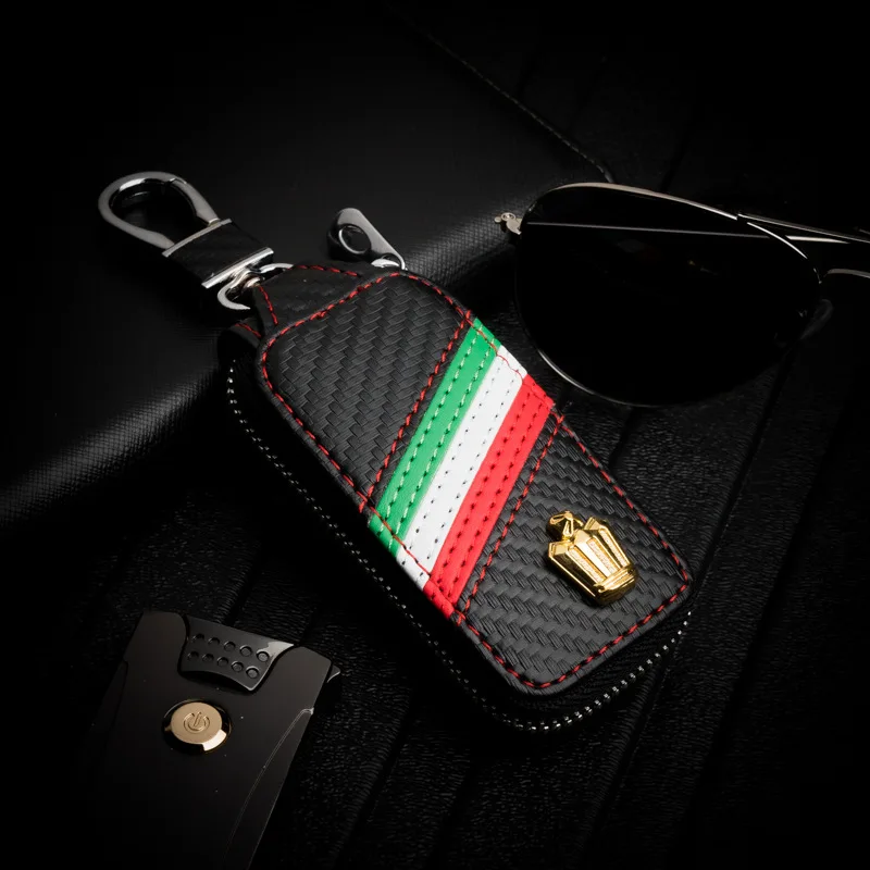 Углеродное волокно кожа Crown логотип эмблема автомобиля ключ кошелек для