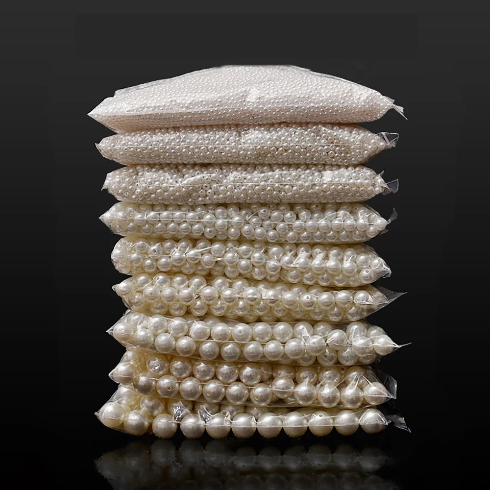 

10-400 шт./лот 3-20 мм акриловые бусины с прямыми отверстиями, искусственный жемчуг, бежевый браслет, круглые бусины для рукоделия, материалы для ...