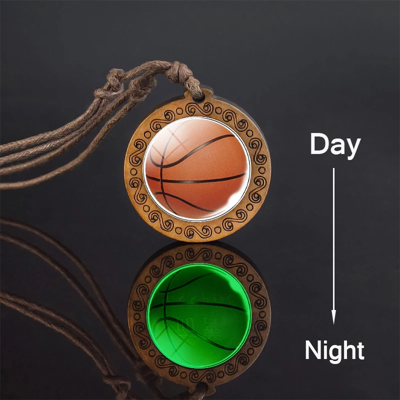 Светится в темноте ожерелье Баскетбол стеклянный купол Деревянные ювелирные