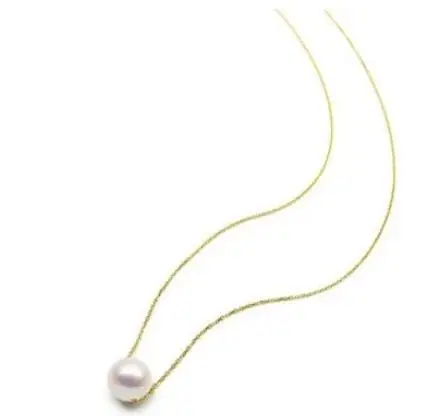 

Jewelry 8-9MM Natural White Real Akoya Pearl Floating Pendant Necklace Yellow Gold