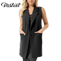 women%e2%80%99s lapel collar sleeveless open front long duster vest blazer jacket