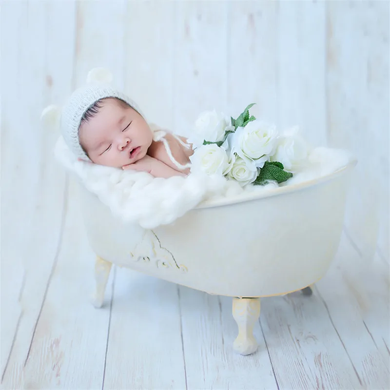 Baby Boy Props for Photography Iron Bathtub for Children with Bubble Cotton Photo Shoot for Kids Newborn Photography Props Bed