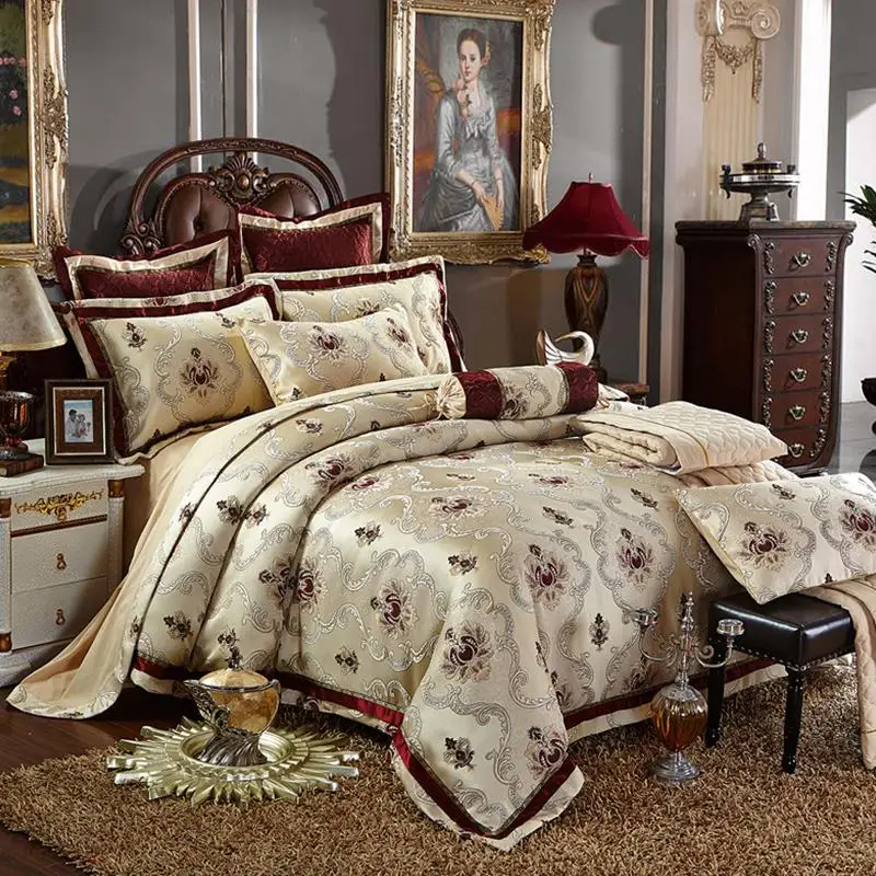 43 хлопковый жаккардовой Свадебный комплект постельного белья 4/6 шт. Наборы King Queen