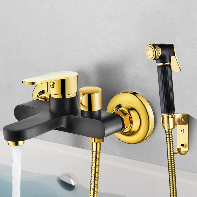 

Bidet Faucet Bathroom Shower Taps Gold and Black Washer Mixer Muslim Ducha Higienica Cold and Hot Tap Crane Square Shower Spray