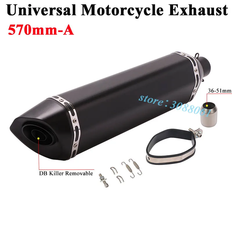 570mm-A Универсальный 570 мм мотоцикл Akrapovic выхлоп побега модифицированный 470 мм Глушитель дБ убийца для ATV TMAX 530 XMAX 300 G310 R1 - Цвет: 570mm-A