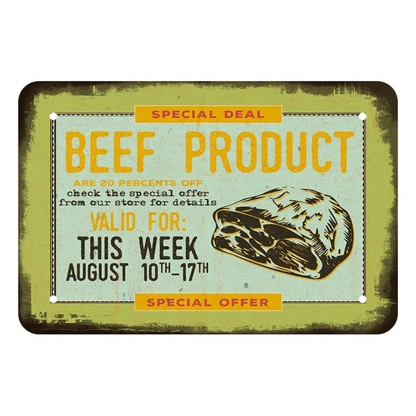 Специальная сделка товар из говядины винтажный металлический жестяной знак 8x12