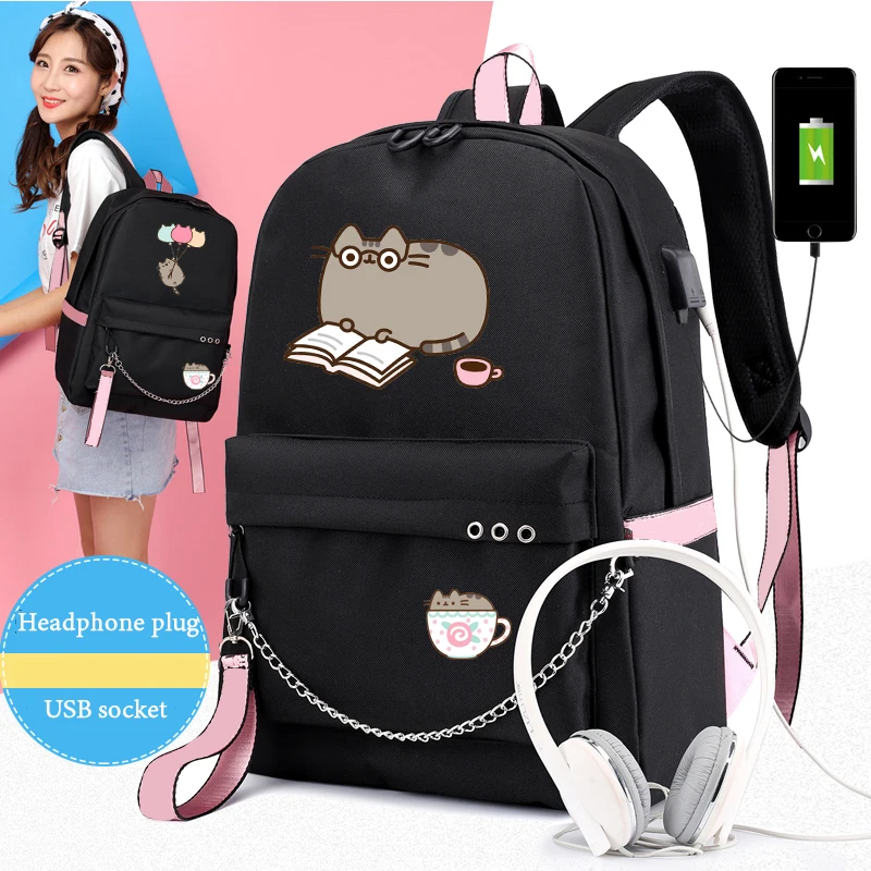 Рюкзак для чтения с милым единорогом и котом рюкзак USB-портом цепочкой наушников