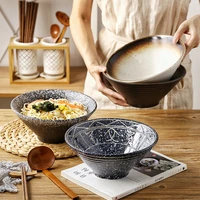 japanese ramen bowl household large retro sea bowl plate set ceramic soup rice salad noodle bowl chopsticks spoon tableware