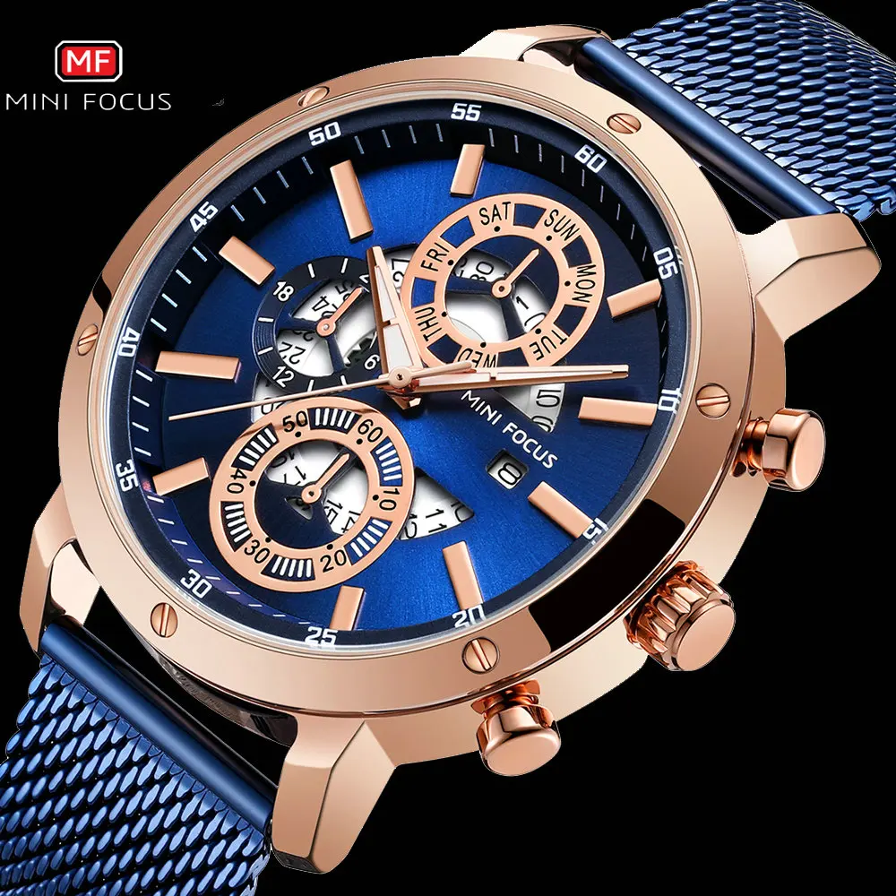 MINIFOCUS повседневные мужские спортивные часы Топ бренд Роскошные Кварцевые