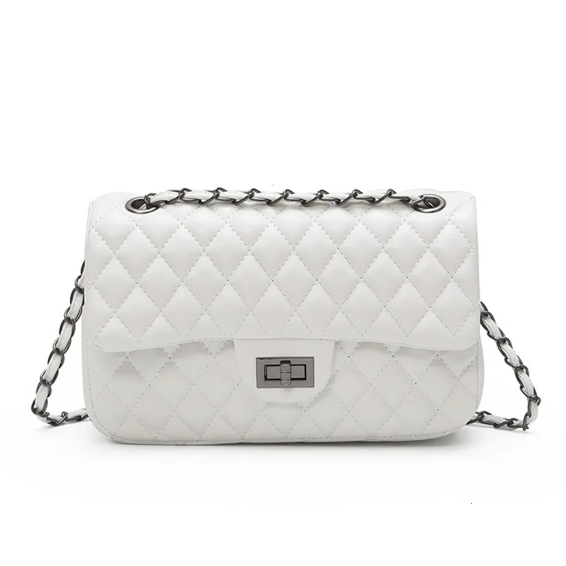 small white Новинка, женские сумки через плечо, Сумки из искусственной кожи, роскошные дизайнерские сумки, модные, с ромбовидной решеткой, элегантные, стильные, с цепочкой, в стиле ретро - Цвет: small white