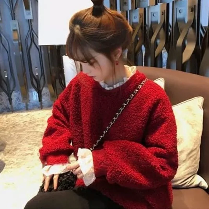 Толстые толстовки Женская мешковатая пушистая теплая зимняя кружевная