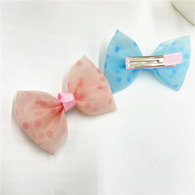 

10 шт./компл. Детские шифоновые Симпатичные шпильки для волос с сеткой в горошек и бантом, головные уборы, женские Красочные заколки для волос...