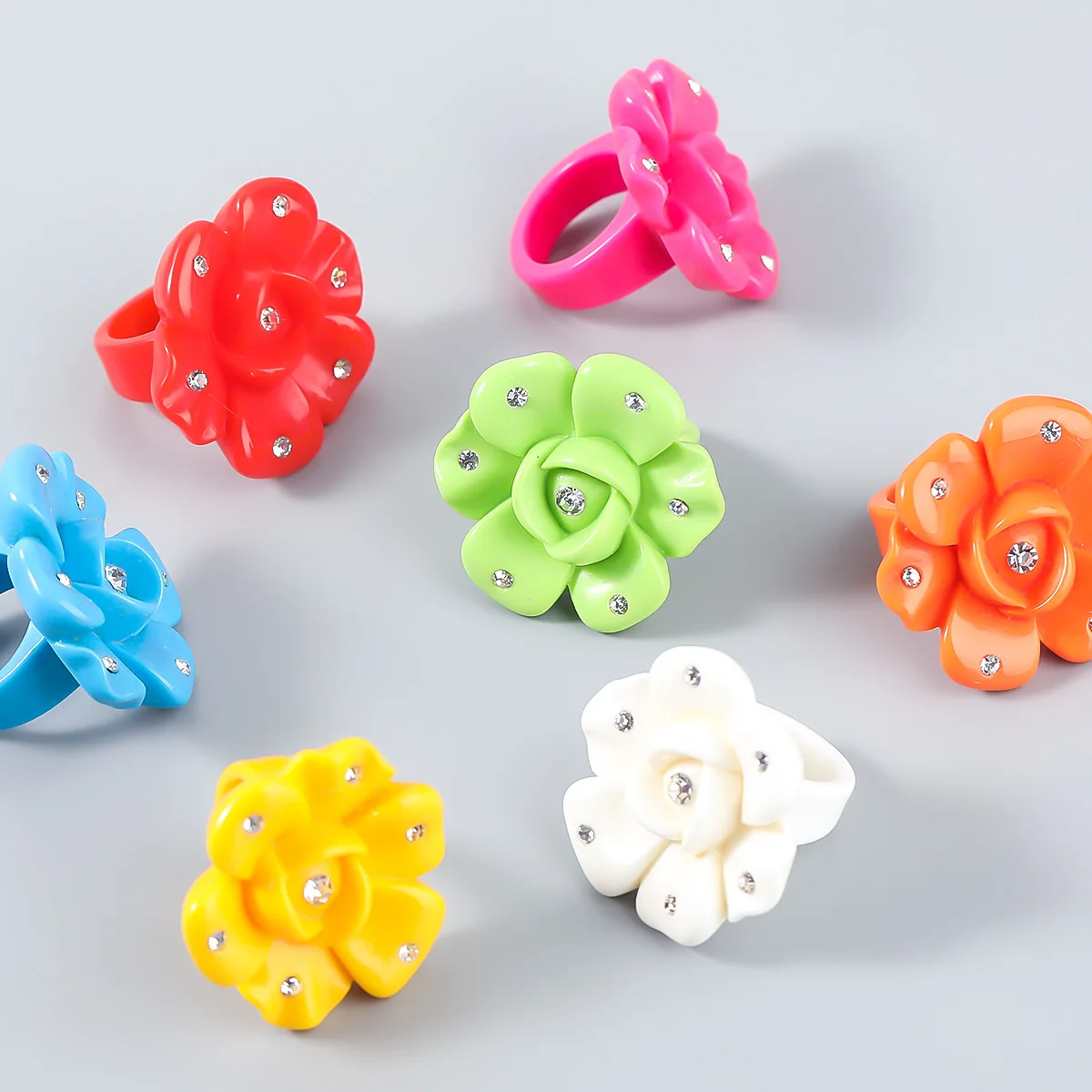 

Creative Fashion Colorful Big Flower CZ Crystal Rhinestone Resin Acrylic Finger Rings For Women Female Party Beauty Jewelry Gift