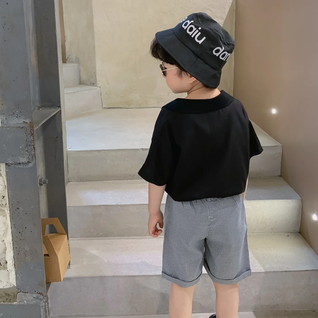 

Children Korean Fashion Boys Casual Sportswear Cotton Solid T-shirt+Stripe Shorts 2pcs Set Kids Casual Thin Clothing Suits
