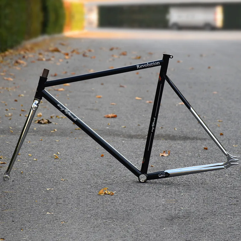 

700C 56cm Song&Friends Forward Lean Retro Chrome Molybdenum Steel Fixed Gear Bike Frame Single Speed Black Silver Cut Frameset
