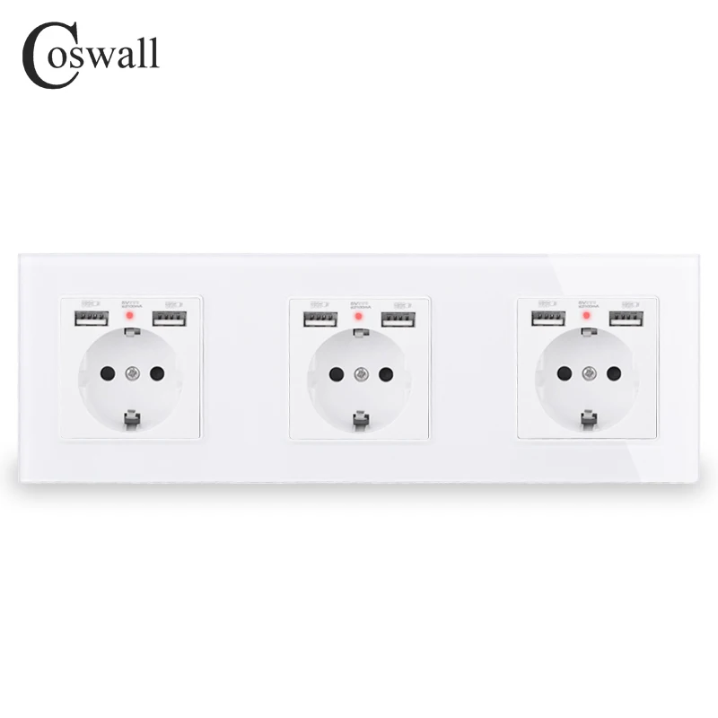COSWALL 2/3/4/5 Gang Россия Испания настенная розетка стандарта ЕС + двойной порт USB для