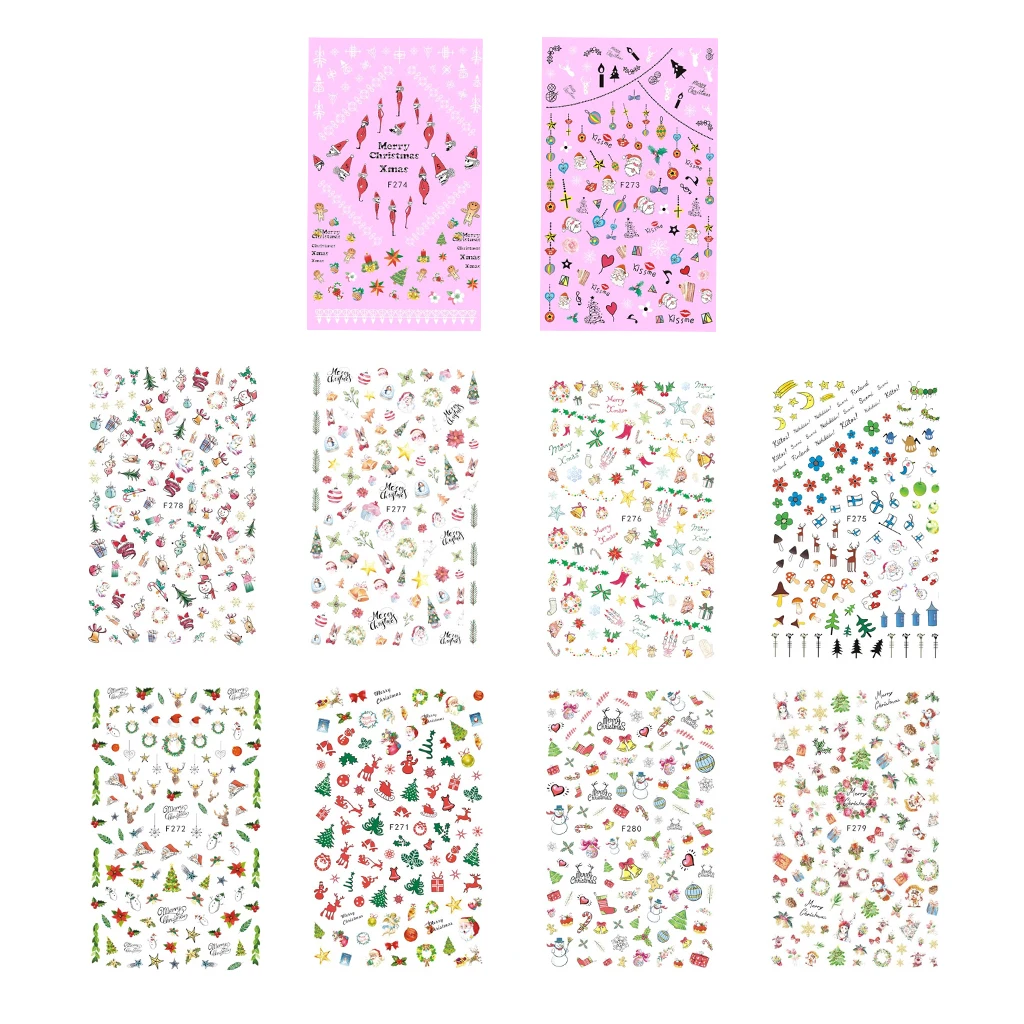

10 Pcs Different Multi Styles Pattern DIY Nail Art Stickers Accessories Tool