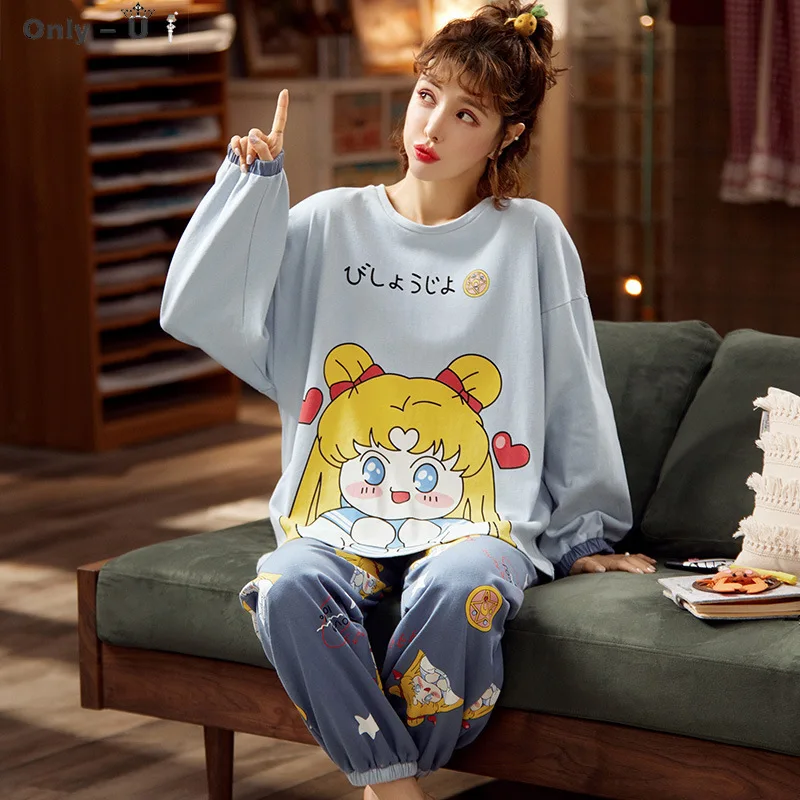 

Sailor Moon Pajamas Long Sleeve Printed â€‹2020 NewPajamas Women's Pajamas Home Wear 2 Piece Pajamas Set Pure Cotton Cute