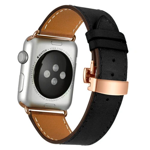Rose gold buckle Кожаный ремешок для Apple watch band 4 44 мм 40 мм correa iwatch 5 4 3 2 ремешок 42 мм 38 мм Пряжка бабочка Apple watch 4 аксессуары - Цвет ремешка: Rose gold buckle