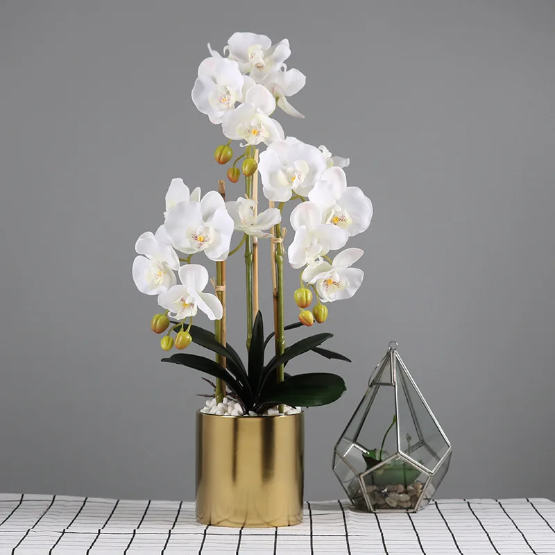 

Indoor White Orchid Pot Artificial Flower Living Room Ornaments Silk Artificial Flower With Ceramics Flowerpot Home Decoration