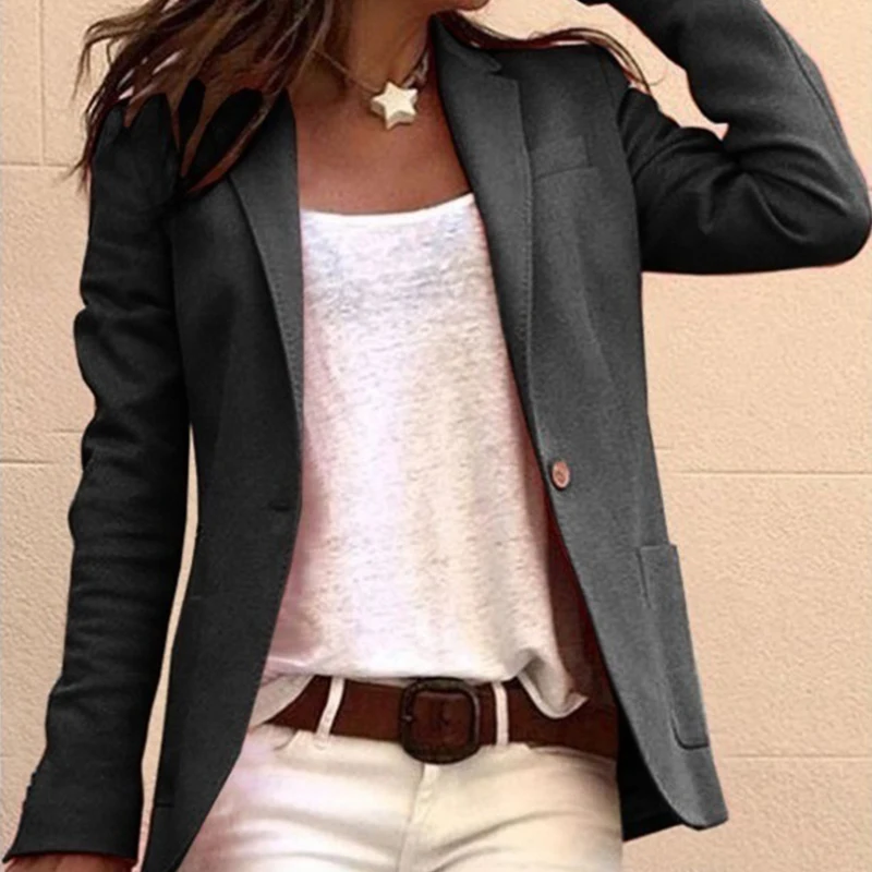 Casual Women Suit Long-sleeve Overcoat Single Breasted Blazer Lapel Slim Jacket Solid Color Formsuit for Ladies Office Outdooor | Женская