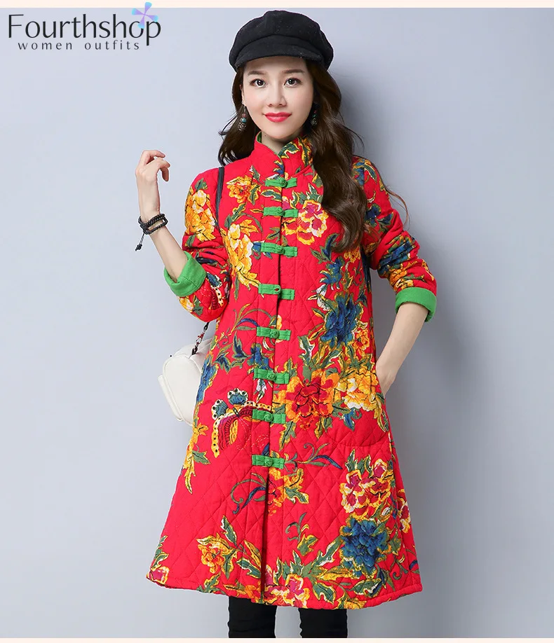 Женские Длинные куртки и пальто с цветочным принтом китайская ветровка