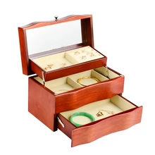 Hot Wood Large Capacity Jewelry Organizer Box 3 Layer Jewellery Storage Women Rings Necklace Gift Cases Cosmetic Mirror