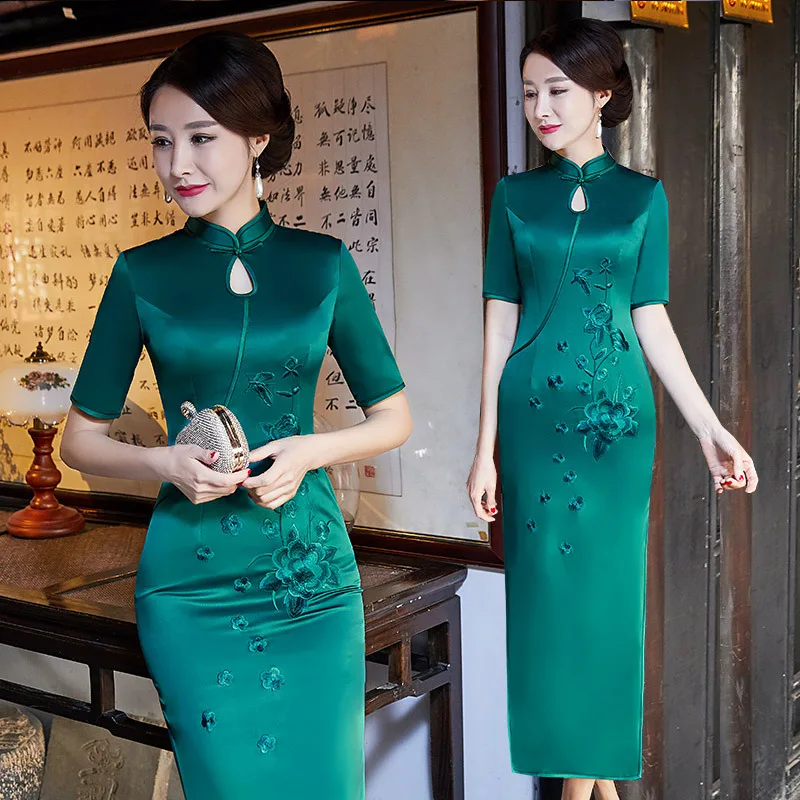 Женское винтажное вечернее платье Qipao элегантное китайское с цветочной вышивкой