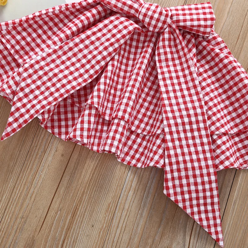 

New Summer Children Girls Outfits Flower Suspender Shirts Skirt Set Two Piece Clothes Cotton vetement enfant fille